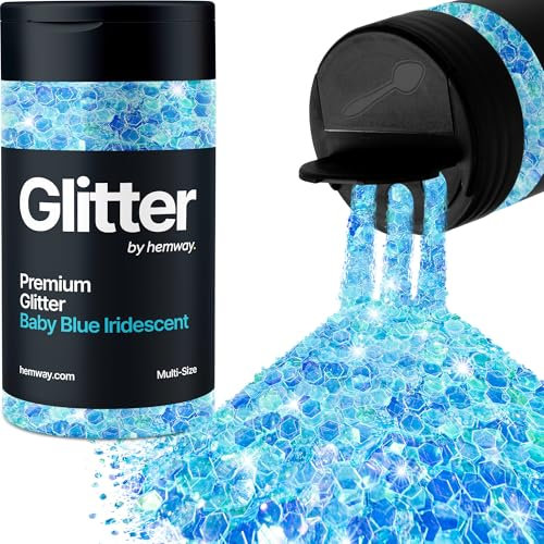 Hemway Premium Glitter Shaker - Baby Blue Iridescent | 120g Multi Size Metallic Flake Sequins for Resin & Epoxy Crafts | Craft Supplies for Tumblers, Festival, Hair, Face, Body, Eye & Nail Art