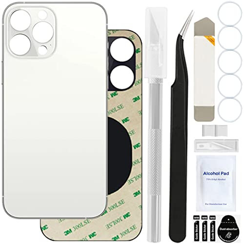 ZHUROUPU Rear Back Cover Glass (Without Logo) Replacement Compatible with iPhone 13 Pro MAX, Professional Repair Tool kit, Pre-Installed Adhesive and Rubber Bands (6.7 inch/Silver)