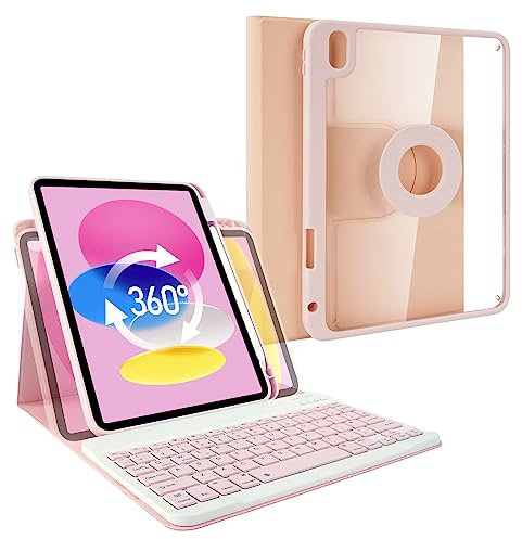 Lively Life New iPad 10th Generation Keyboard Case 10.9 2022, UK Layout, Magnetic Detachable Wireless Keyboard, Rotatable Slim Case with Pencil Holder for iPad 10th Gen - Pink