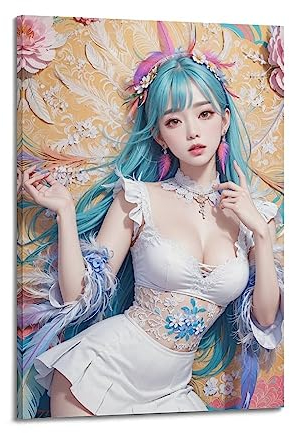 Hot Girl Poster Weiß Kurzer Rock Sexy Asian Anime Girl Poster Dekorative Malerei Leinwand Wandposter und Kunstbild Druck Modern Familie Schlafzimmer Dekor Poster