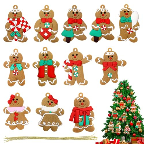 12 Pezzi di Pan di Zenzero Natalizio, Pan di Zenzero Decorazioni Albero di Natale, Omino Pan di Zenzero Decorazioni, Adatto per Alberi di Natale, Feste di Natale, Decorazioni per la Casa.