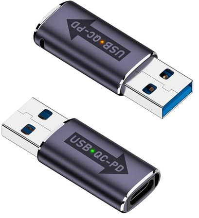 QIANRENON Adaptador USB 3.1 QC a USB C PD USB 3.1 macho a tipo C hembra, conector de carga rápida, luz LED/agujero para colgar, para USB QC Power a USB C PD función, (solo soporta transferencia de
