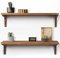 Afuly Wandregal Holz 2er Set Rustikal Regal Schweberegale Lang Holzregal Dunkelbraun Natur Deko Aufbewahrungs Regale für Küche Schlafzimmer Wohnzimmer Badezimmer Kinderzimmer, 60cm