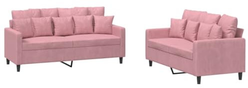 vidaXL Sofagarnitur 2-TLG., Sessel Couch mit Kissen, Sofa Wohnzimmersofa mit Armlehnen, Couchgarnitur Designsofa Sitzmöbel Polstermöbel, Rosa Samt