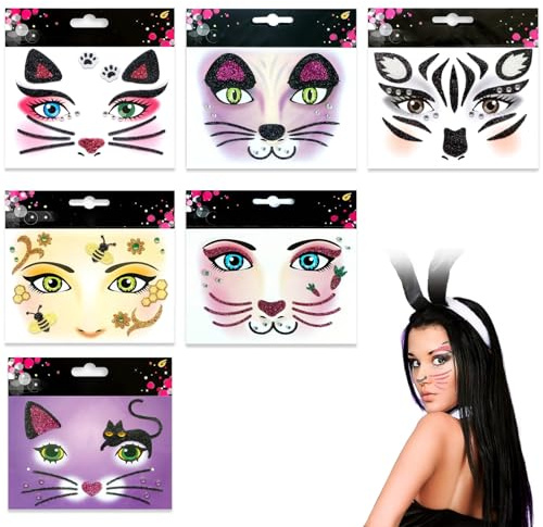 PIMXL 6 Blatt Gesichtstattoo Karneval, Glitzernde Face Sticker, Glitzer Gesichtstattoo Temporäre Tattoos für Frauen Mädchen Geburtstagsfeier Karneval Party Gesichts Make-up