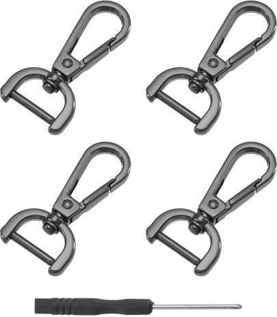 QUARKZMAN 4Pcs Crochet Pivotants avec Mousqueton, 15mm (5/8 Pouce) Anneau en D Détachable avec Fermoir à Vis en Métal pour la Fabrication de Sacs à Main et Porte-Clés, Noir