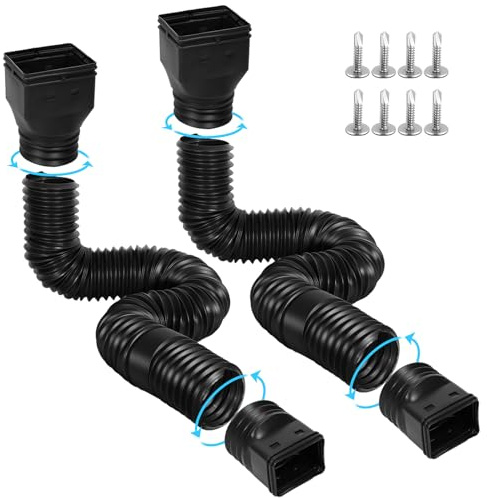 Gutterlix Flexible Dachrinnen-Fallauslaufverlängerungen ausziehbar von 53,3 cm bis 170,2 cm, Fallrohrverlängerung mit Adaptern, verdickter Down-Auslauf-Ablaufverlängerung für Regenwasserablauf,