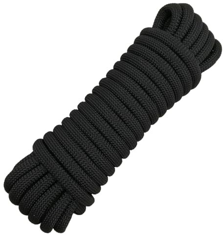 Corda multiuso da 10 mm, resistente per campeggio, escursionismo, avventure all'aperto, canottaggio, pesca, artigianato fai da te e progetti domestici (nero, 10 m)
