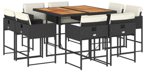 vidaXL Garten Essgruppe 9-TLG., Gartenmöbel Set mit Kissen, Gartengarnitur Tisch 8 Stühle, Sitzgruppe Sitzgarnitur, Schwarz Poly Rattan