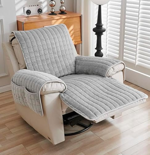 HLTQL Sesselschoner Mit Armlehne Sessel üBerzug rutschfest Mit Aufbewahrungstasche SesselüBerwüRfe Armlehnenschoner BezüG FüR Zuhause Mit Kindern Und Haustieren,Gray-2Sitz(116x190cm)