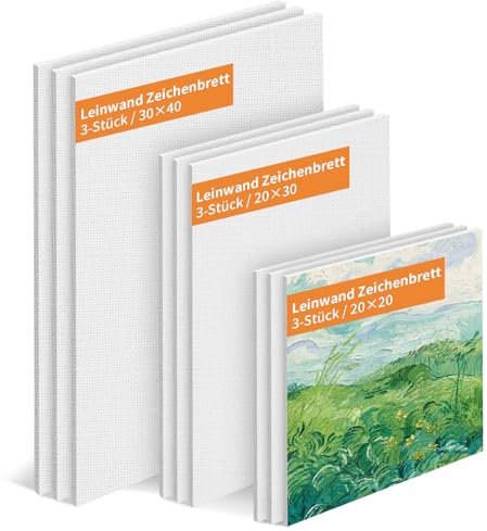 Ciusdkler Ein Satz von 9 Stück Leinwand Set, Leinwand Zum Bemalen (3 STK-20×20cm, 3 STK-20×30cm, 3 STK-30×40cm), Leeren Leinwänden, Leinwänden für Acrylfarben, Öl und Aquarell