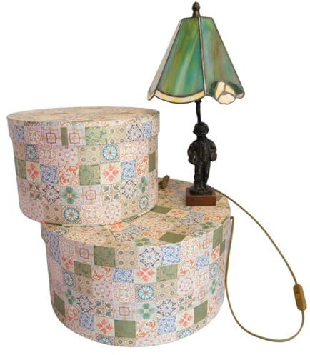 ACIT Cappelliera rotonda, Porta cappelli da armadio, Scatola cappelliera porta cappelli e accessori, Set di 2 scatole cappelliere, Made in Italy di alto design, Fatte a mano (MOTIVO 4)