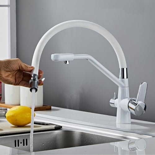 Grifo Osmosis Inversa Cocina Extraible 2 en 1 Grifo Flexible Fregadero Giratorio 360°,Blanco