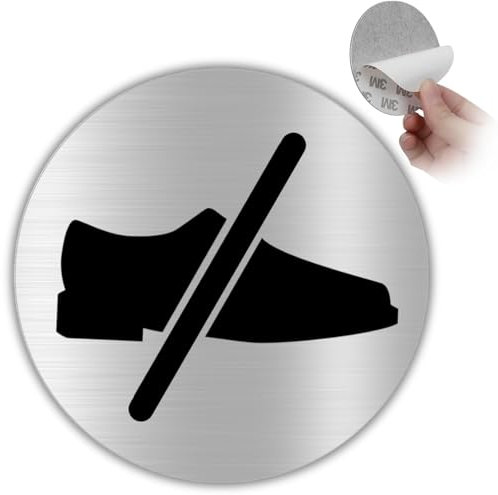 LEIASA Panneau adhésif sans chaussures - Diamètre : 100 mm - Épaisseur : 0,8 mm - Aluminium - Signe d'interdiction de chaussures - Signe non chaussures - Panneau adhésif 3M sans chaussures - Signal