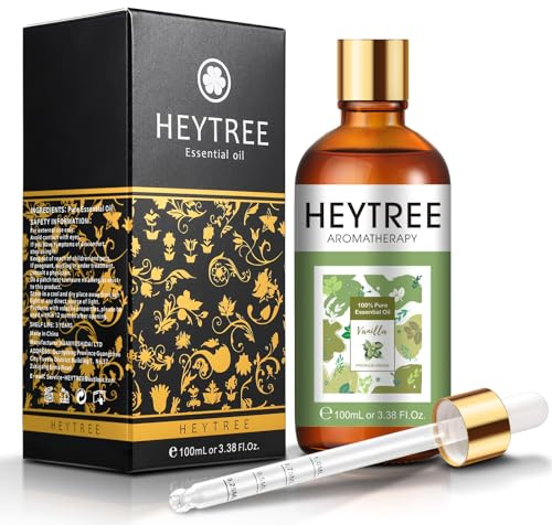 HEYTREE Huile Essentielle de Vanille 100ml Huile Pure Vanille pour Aromathérapie Diffuseur Massage Parfum DIY Bougie Savon Fabrication-Apaiser, Relax