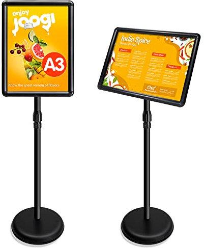VAIIGO Infoständer Höhenverstellbar Aluminium DIN A3 Plakatständer Informationsständer Präsentationsständer Werbeständer mit Sicherheitsecke für Menüs,Poster (Schwarz, A3)