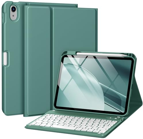 drivego Hülle mit Tastatur für iPad (A16) 11. Generation/10. Generation | Magnetische Anti-Detach Tastatur Hülle für iPad 11 Zoll 2025/10.9 Zoll 2022 mit Stifthalter, QWERTZ Keyboard, Kieferngrün