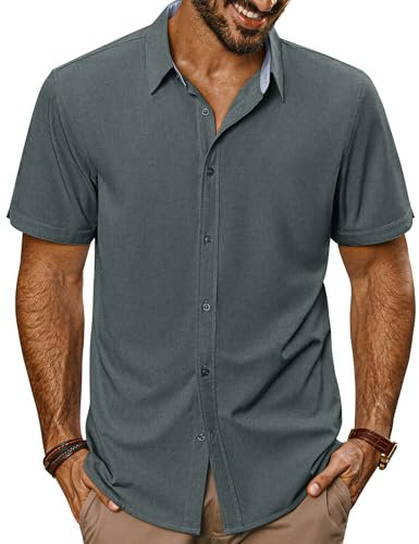PJ PAUL JONES Men's Shirt Short Sleeve Casual Smart Summer Beach Shirt Lightweight Mens Shirts Black S