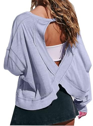 Zeiayuas Backless Tops for Women UK Open Back Workout Top Backless Long Sleeve Athletic Shirt Running Crop Top Gym Yoga Tee Shirt Ladies Casual Loose Fit Pullover Blouses