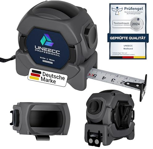 UNEECC Premium Maßband 3m | Auto Lock - Automatische Band Verriegelung | Bandmaß 3m | Magnethaken | Massband | Extrem Robust | Rollbandmaß
