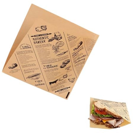 Sacs à hamburger triangulaires – 100 pièces – Papier alimentaire, imperméable, résistant à la graisse, durable – 18 x 18 cm, réutilisables, pour hamburgers, sandwichs, collations