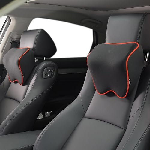 2-Pack Auto Nackenkissen für VW ID.3 2019-2024, Kopfkissen Auto mit Verstellbarem Gurt Komfortabel Atmungsaktiv Auto Nackenkissen Kopfstütze,Red