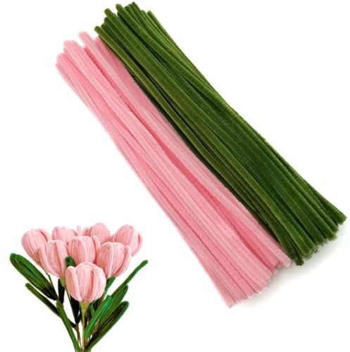 200 Stück Pfeifenreiniger Set, 30cm x 8mm Pfeifenputzer zum Basteln pipe cleaner Tulpe Blumenstrauß, Pfeifenreiniger Blumen pfeifenputzer für DIY Dekorieren(2 Farben)