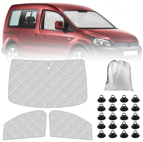 Roadtime Sonnenschutz Auto Frontscheibe passend für Caddy Life TramperB 04-19,3PCS Thermomatte Fahrerhaus,Sonnenblende Frontscheibenabdeckung,Windschutzscheiben Innen Verdunkelung,UV-Schutz, Faltba