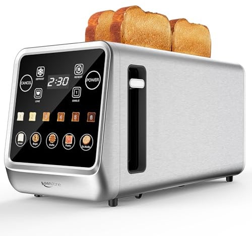 Keenstone Smart Toaster 4 Slice, Digital Toaster with TouchScreen, Dual Control Panel, Single Slot Toasting, Timer, Reheat & Defrost for Bagels, Bread, Waffles, Stainless Steel