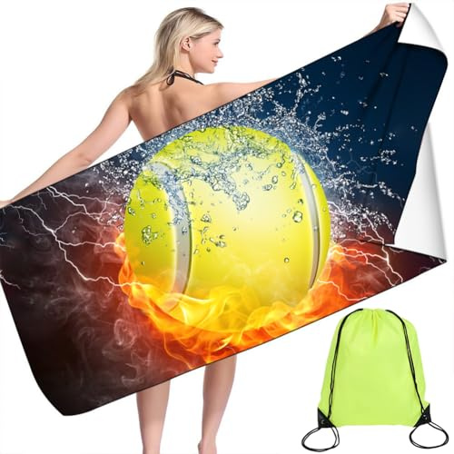 APPCRFM Personalisiert Tennis Strandtuch, Tennis Strandtuch Badetuch, Sports Themed Beach Towel, Badetuch Mikrofaser Strandtücher für Schwimmen Surfen Badezimmer Schwimmbad mit Tasche(150 * 75CM)