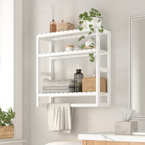 Bamworld Estantería Baño Pared, Estante Baño, Organizador Baño, Estantería Cocina, Estantería Pared Baño - Juego de 3 Niveles de Bambú Ajustable para Ahorrar Espacio