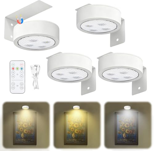 runpeak Picture Lights for Wall – 3 PCS Rechargeable Wall Lights, LED Art Display Lamp for Paintings with Magnetic Design, Wireless Wall Lights with Remote Control & 3 Lighting Modes