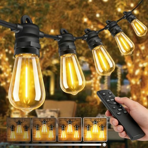 Bowfar Lichterkette Außen Strom, 10M ST38 Glühbirnen Balkon Lichterketten Outdoor mit 16+1 Stk, IP68 Wasserdicht Dimmbar Pavillon String Lights mit Fernbedienung für Garten Terrasse Party Hochzeit