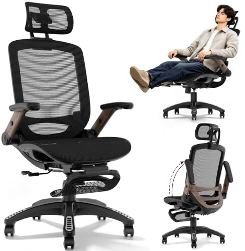 GABRYLLY Bürostuhl Ergonomisch, Ergonomischer Bürostühle mit Verstellbare Kopfstütze, Neigungsfunktion, Armlehnen, Ergonomic Office Desk Chair, Gaming Stuhl, Computerstuhl (Schwarze Holzmaserung)