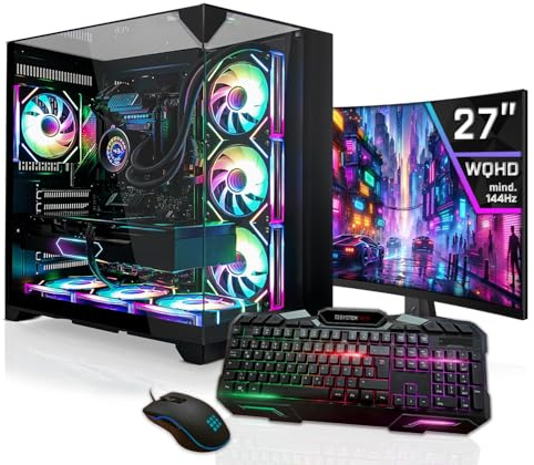 SYSTEMTREFF Gaming Komplett PC Set - AMD Ryzen 9 9950X - RX 9070 16GB | AMD 16-Kern CPU bis 5.7 GHz, 32GB DDR5, 2TB M.2 NVMe SSD, AMD Grafik, Windows 11, 27 Zoll TFT Display, für Gaming