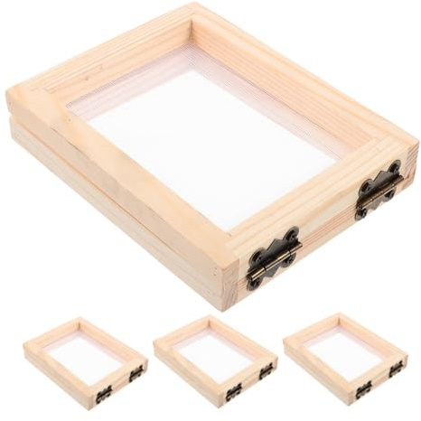 TOMETURE Set di 4 Telai in Legno 10X13X2,2 CM per Fabbricazione della Carta Rete, Utilizzabile per Attività Creative in Asilo Nido e Progetti Fiori Secchi