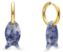 SINGULARU Ohrringe Mayari Edelstahl vergoldet Damenschmuck | 18 kt vergoldeter Stahl, wasserfest, mit blauem Cyanit-Naturstein, Meeresmotiv.