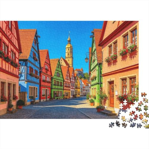 Rothenburg Jigsaw Puzzle 1000 Teile Recyclable Half-Timber Houses Jigsaw Puzzles Puzzle Game Props Spaßiges und Herausforderndes Familien Spiel Tolles Geschenk Idea 70x50cm/1000pcs
