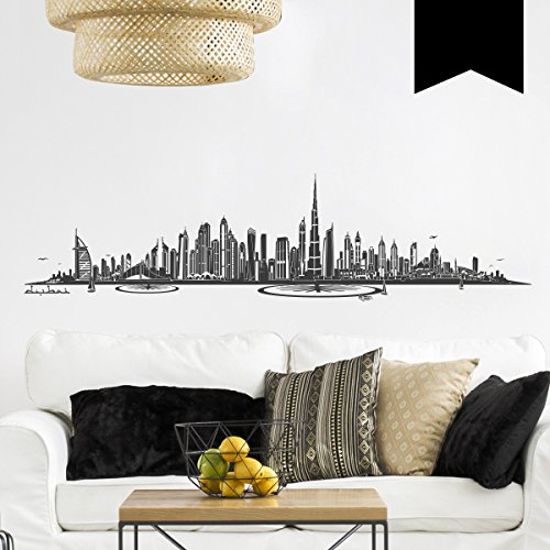 WANDKINGS Wandtattoo - Skyline Dubai - 120 x 30 cm - Schwarz - Wähle aus 6 Größen & 35 Farben