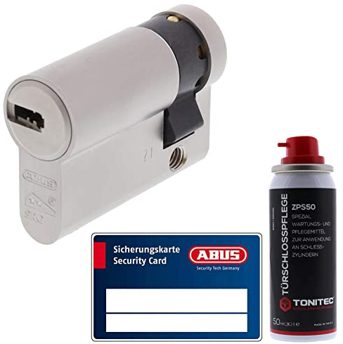 ToniTec Set aus ABUS Schließzylinder Türzylinder als Halbzylinder EC660 GS gleichschließend inkl. 3 Schlüssel je Bestellung mit Sicherungskarte Größe 10 60mm + ToniTec Pflegespray