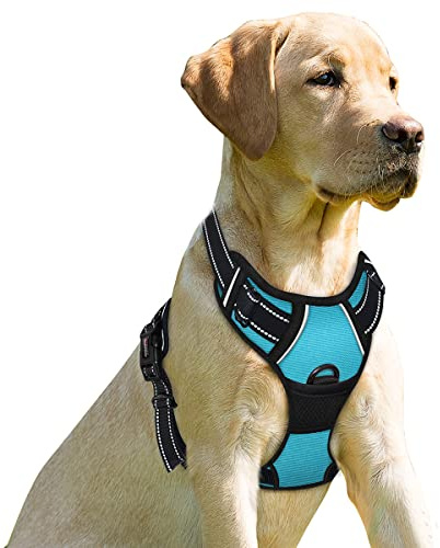 BARKBAY No Pull Dog Harness Front Clip Heavy Duty Reflective Easy Control Handle for Large Dog Walking(Blue,L)