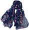 Pluto & Fox Damen Foulard bestickt mit Blumen Seidenschal Elegantes Retro-Design Schal Halsstola (Blau)