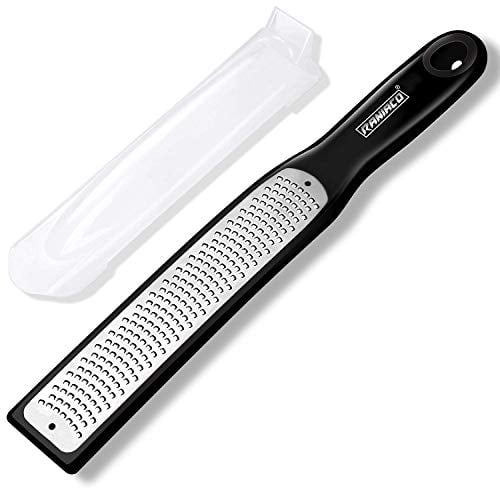 Lemon Zester, Raniaco Grater Zester for Kitchen Ginger Garlic Nutmeg Citrus Garlic Orange Chocolate Vegetables Fruits, Razor-Sharp Stainless Steel Blade + Protective Cover (Black)