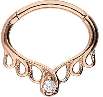 PIERCINGLINE Chirurgenstahl Clicker Orientalisches Design + Kristall Piercing Septum Tragus Helix Roségoldfarben