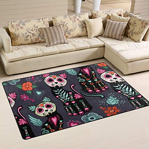 linomo Area Rug Teppich Mexiko Zucker Schädel Blume Boden Teppiche Fußmatte Wohnzimmer Wohnkultur,Teppiche Flächenmatten für Kinder Jungen Mädchen Schlafzimmer 60 x 39 Zoll