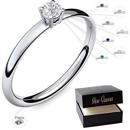 Verlobungsring Platin 950 PERSONALISIERT + ETUI mit individueller GRAVUR Damen-Ring Heiratsantrag Diamant-Ring Zirkonia Aquamarin Rubin Smaragd Saphir Brillant Blautopas Edelstein
