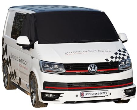 UK Custom Covers VW T6 Windscreen Cover – Windscreen Frost Protector/Van Screen Cover Winter and Waterproof Frostblocker For 2015 Onwards Volkswagen Transporter, Caravelle, Kombi and Shuttle (Black)