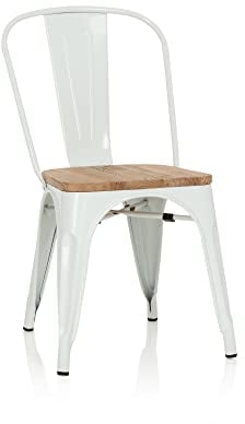 hjh OFFICE 645046 Bistrostuhl VANTAGGIO Comfort W Metall/Holz Weiß mit Holz-Sitzfläche, stapelbar