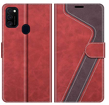 MOBESV Hülle für Samsung Galaxy M21 Handyhülle, Lederhülle mit Kartenfach, Klapphülle mit Ständer, Flip Case Handytasche Schutzhülle, Modisch Rot