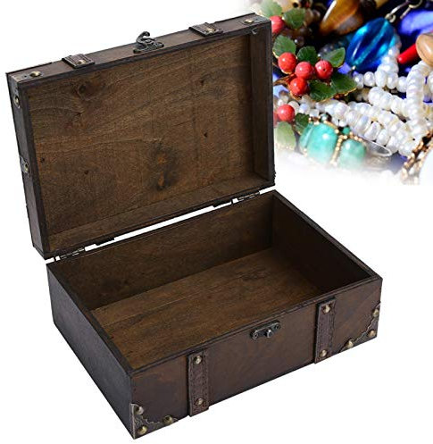 yuytee Boîte en Bois, Valise Vintage boîte verrouillable boîte de Rangement en Bois Vintage Coffret à Bijoux décoratif avec Serrure pour la Maison Grand 23.5x16x9.5cm(04)